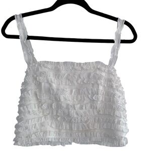ANGEL BIBA White Ruffle Cropped Tank Tank M